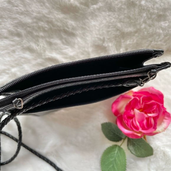 BRIGHTON Mini CROSSBODY BEADED PURSE Black w/multi colored front & Braided Strap - Picture 8 of 9